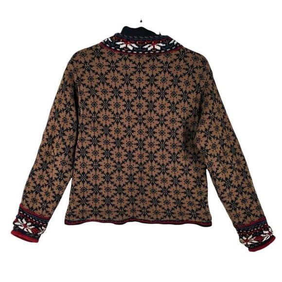 Vtg Icelandic Design Sweater Jacket Womens S Nordic Brown Multicolor Lined - Picture 15 of 15